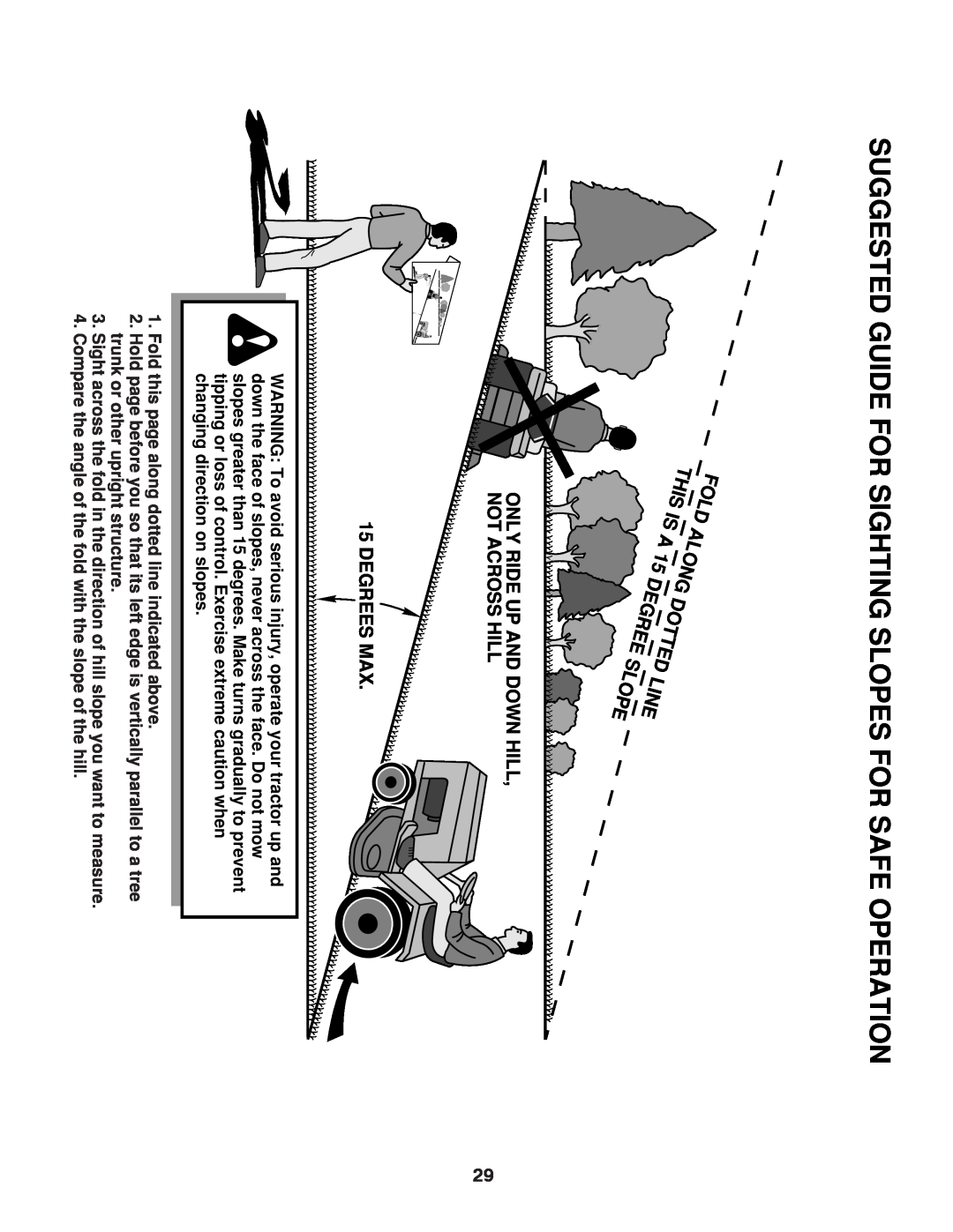 Murray MX17542LT manual Suggested Guide For Sighting Slopes For Safe Operation, Fold, Along, This, Dotted, Line, Degree 