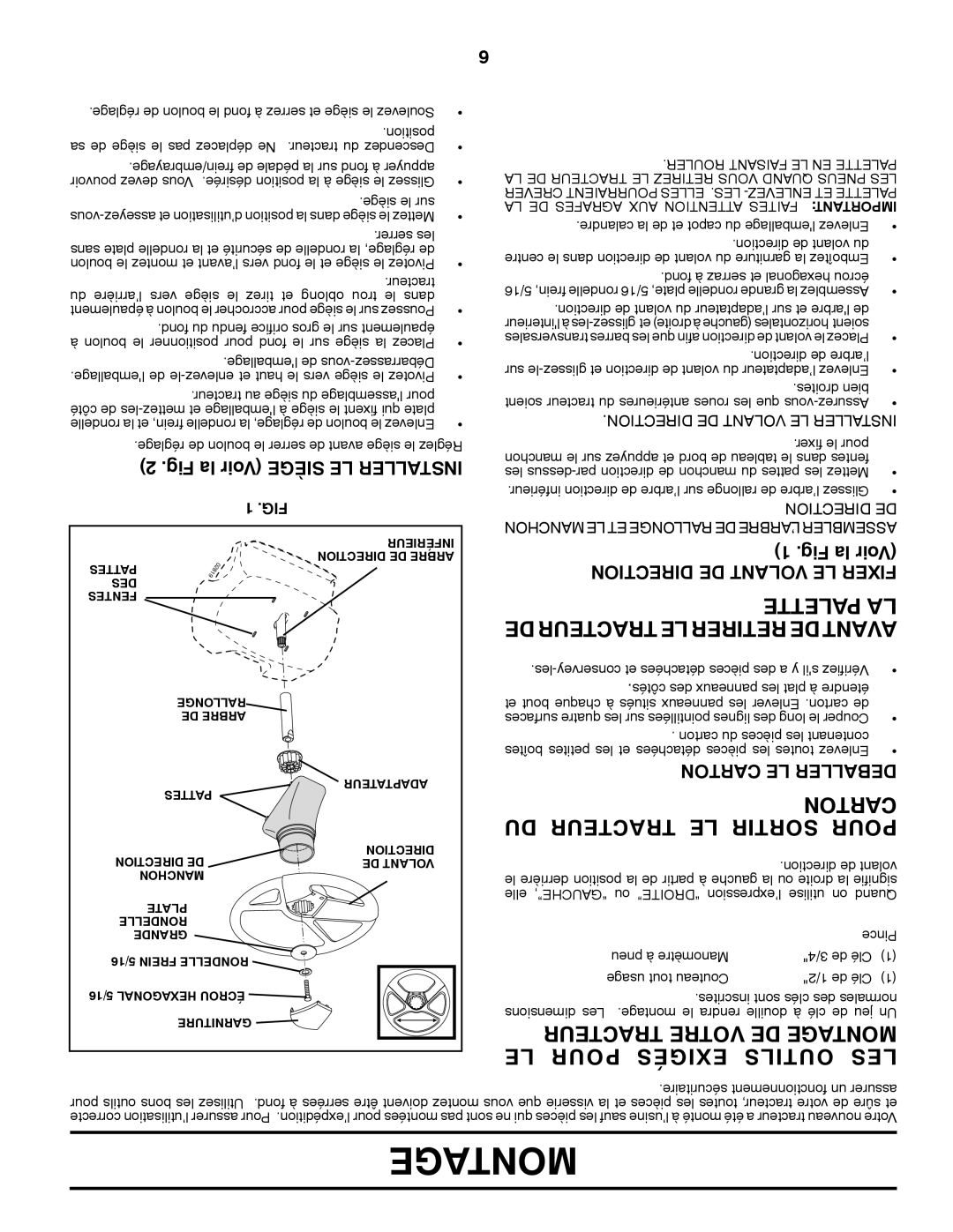 Murray MX17542LT manual Du Tracteur Le Sortir Pour, Le Pour Exigés, Outils Les, Palette La De Tracteur Le Retirer De Avant 