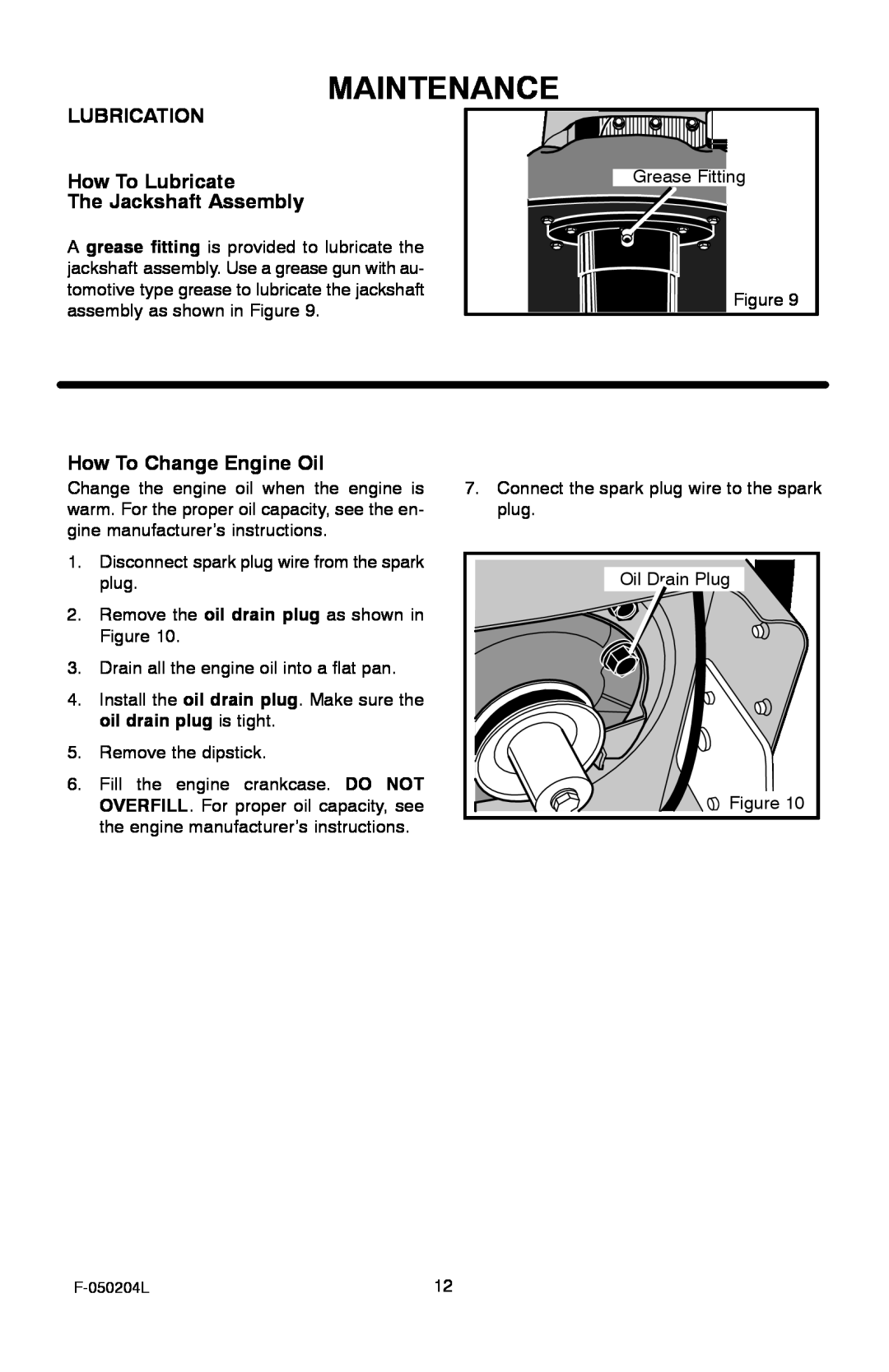 Murray TM6100X5A manual Maintenance, Lubrication, How To Lubricate, The Jackshaft Assembly, How To Change Engine Oil 