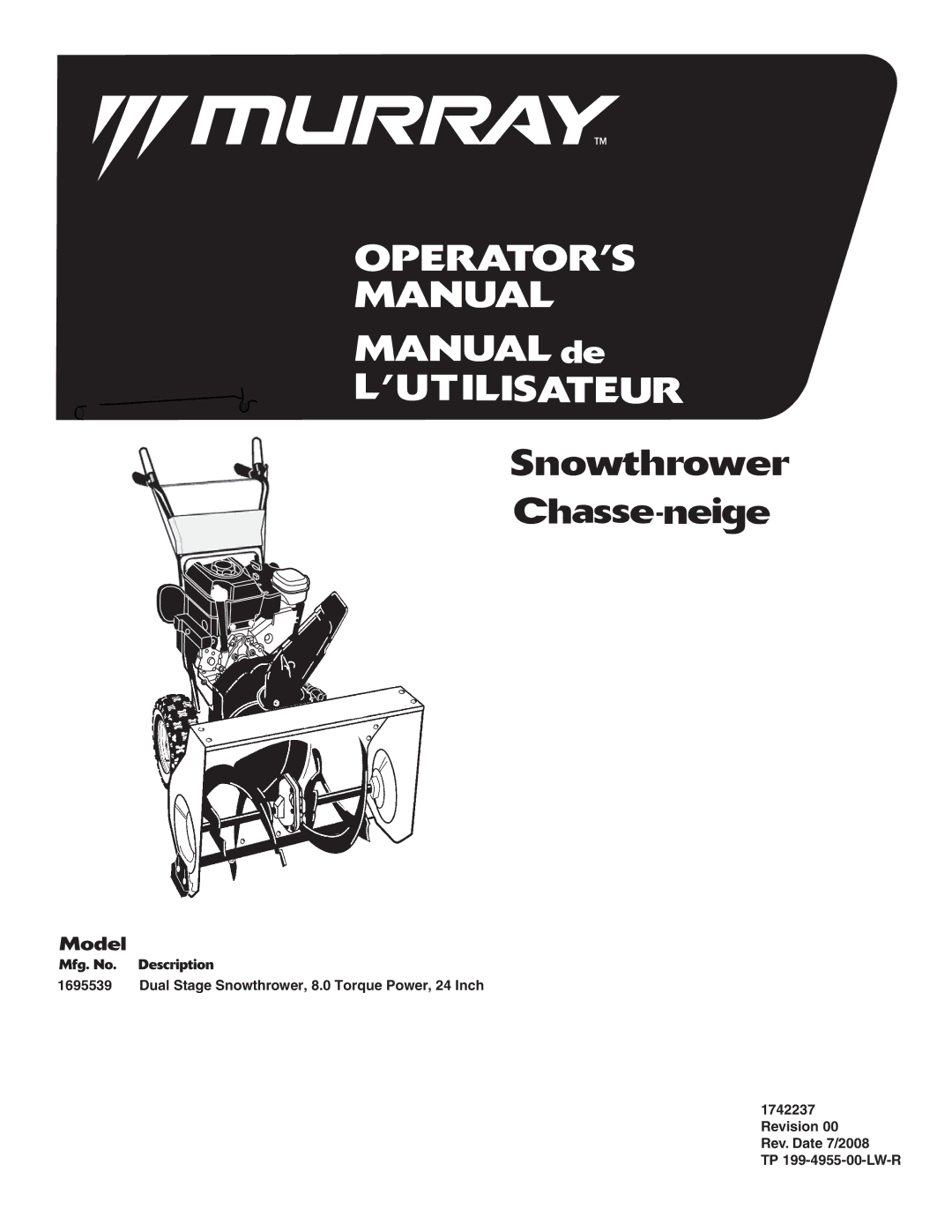 Murray 1740873, TP 199-4955-00-LW-R manual 