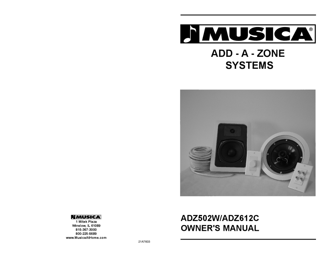 Musica ADZ612C, ADD - A - ZONE SYSTEMS, ADZ502W owner manual ADD a Zone Systems 