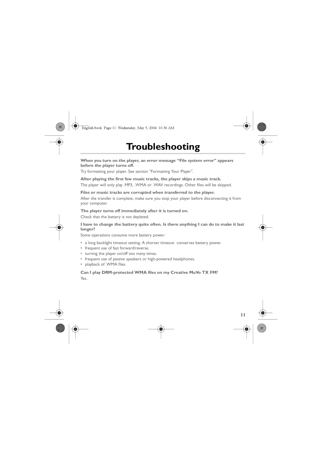 Musica CD Player manual Troubleshooting 