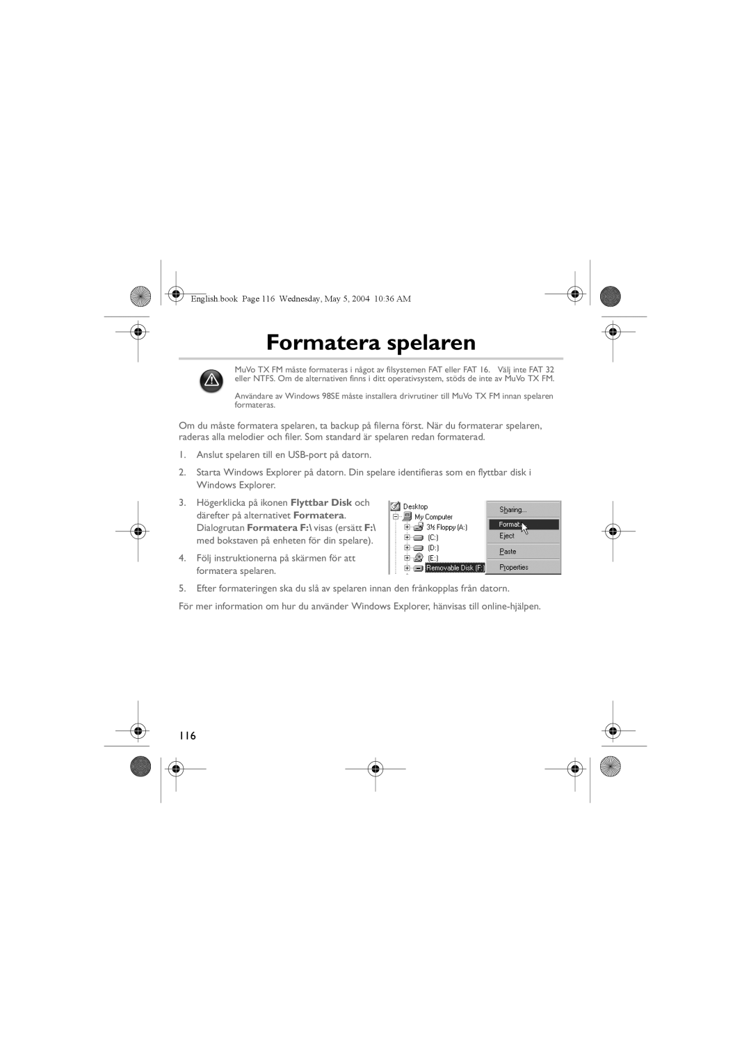 Musica CD Player manual Formatera spelaren 