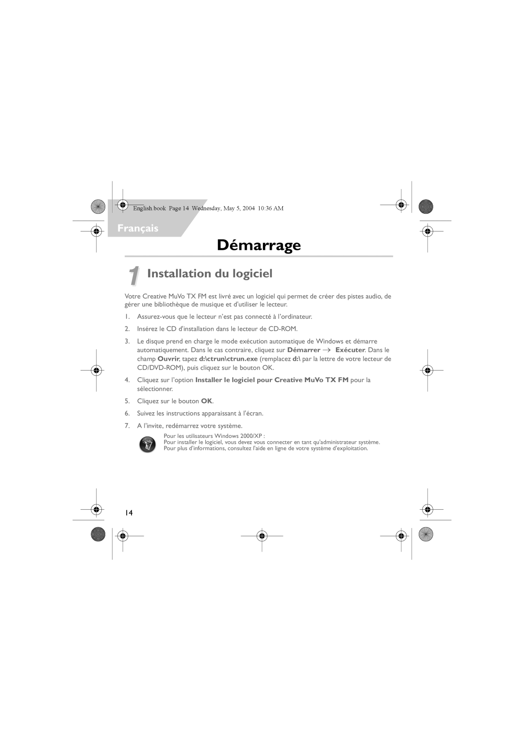 Musica CD Player manual Démarrage, Installation du logiciel 