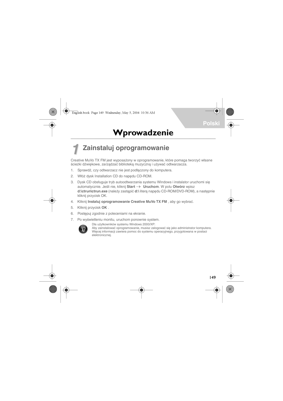 Musica CD Player manual Wprowadzenie, Zainstaluj oprogramowanie 