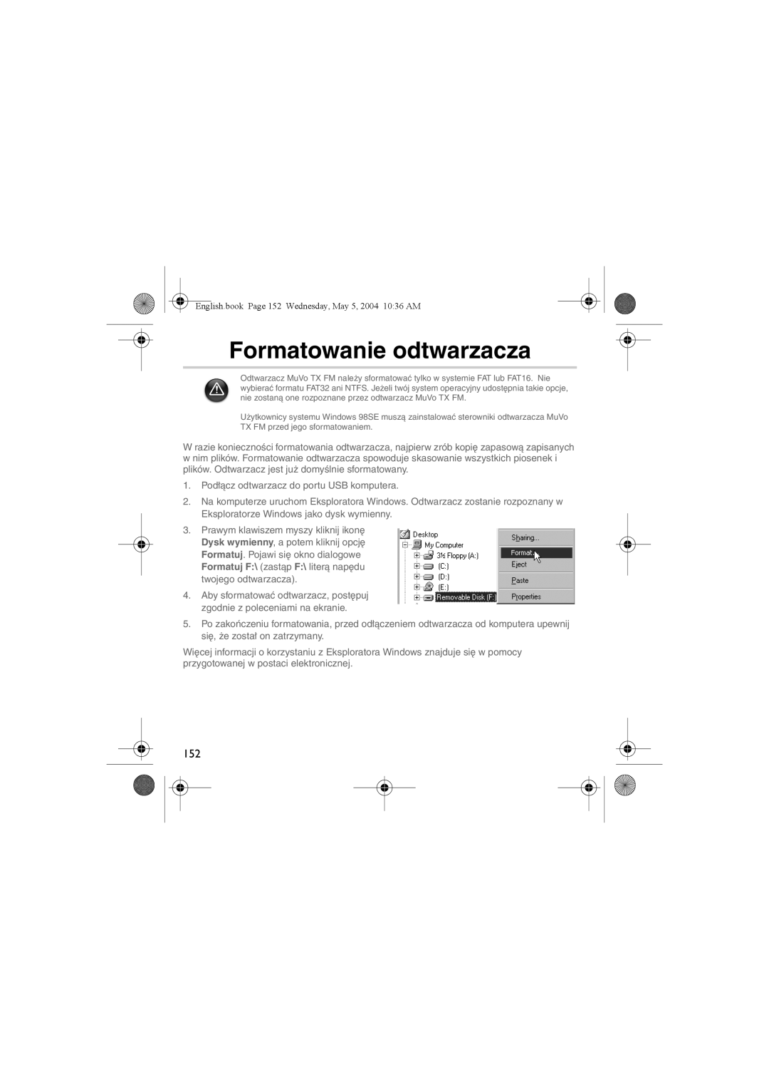 Musica CD Player manual Formatowanie odtwarzacza 