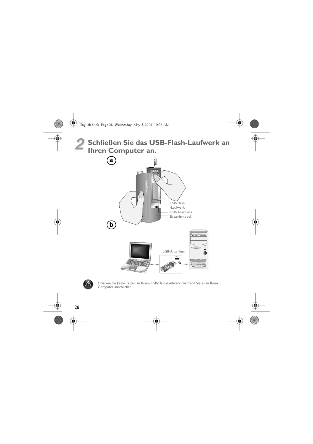 Musica CD Player manual Schließen Sie das USB-Flash-Laufwerk an Ihren Computer an 