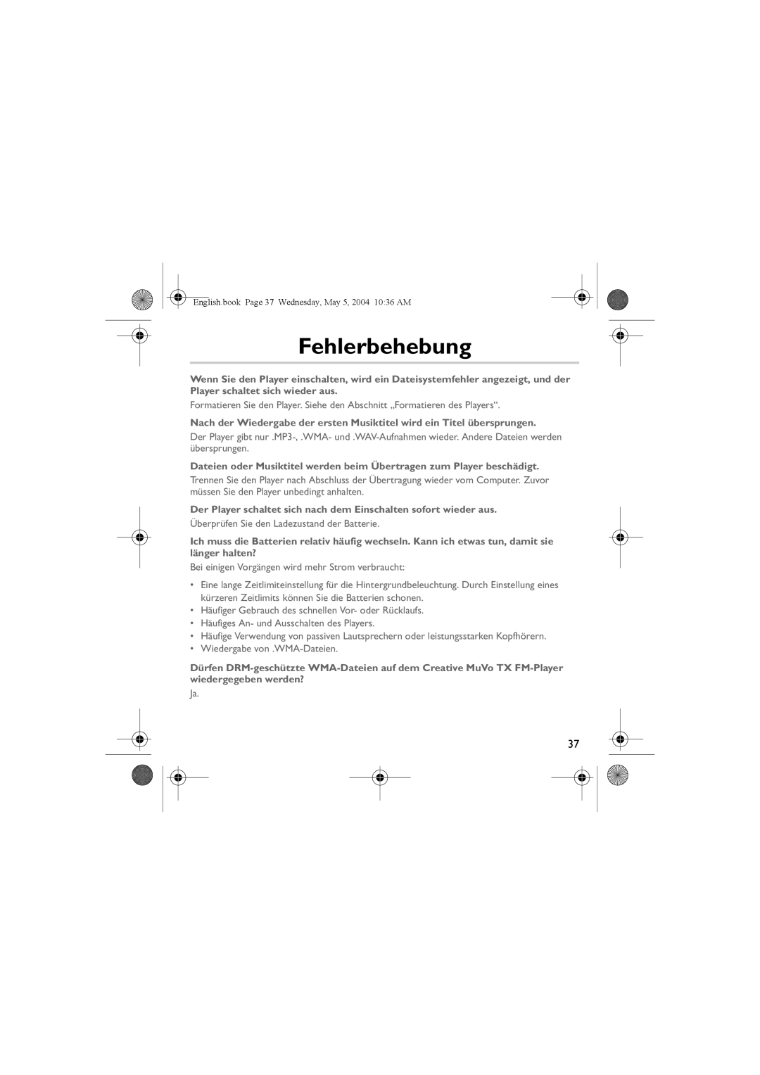 Musica CD Player manual Fehlerbehebung 