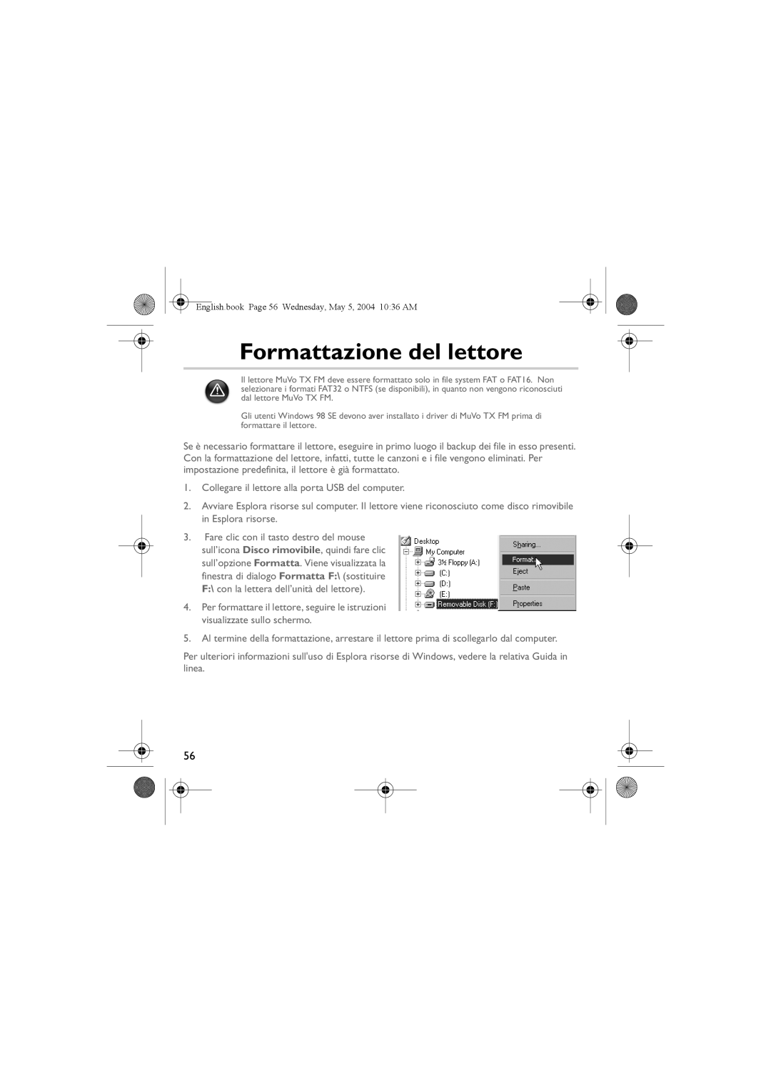 Musica CD Player manual Formattazione del lettore 