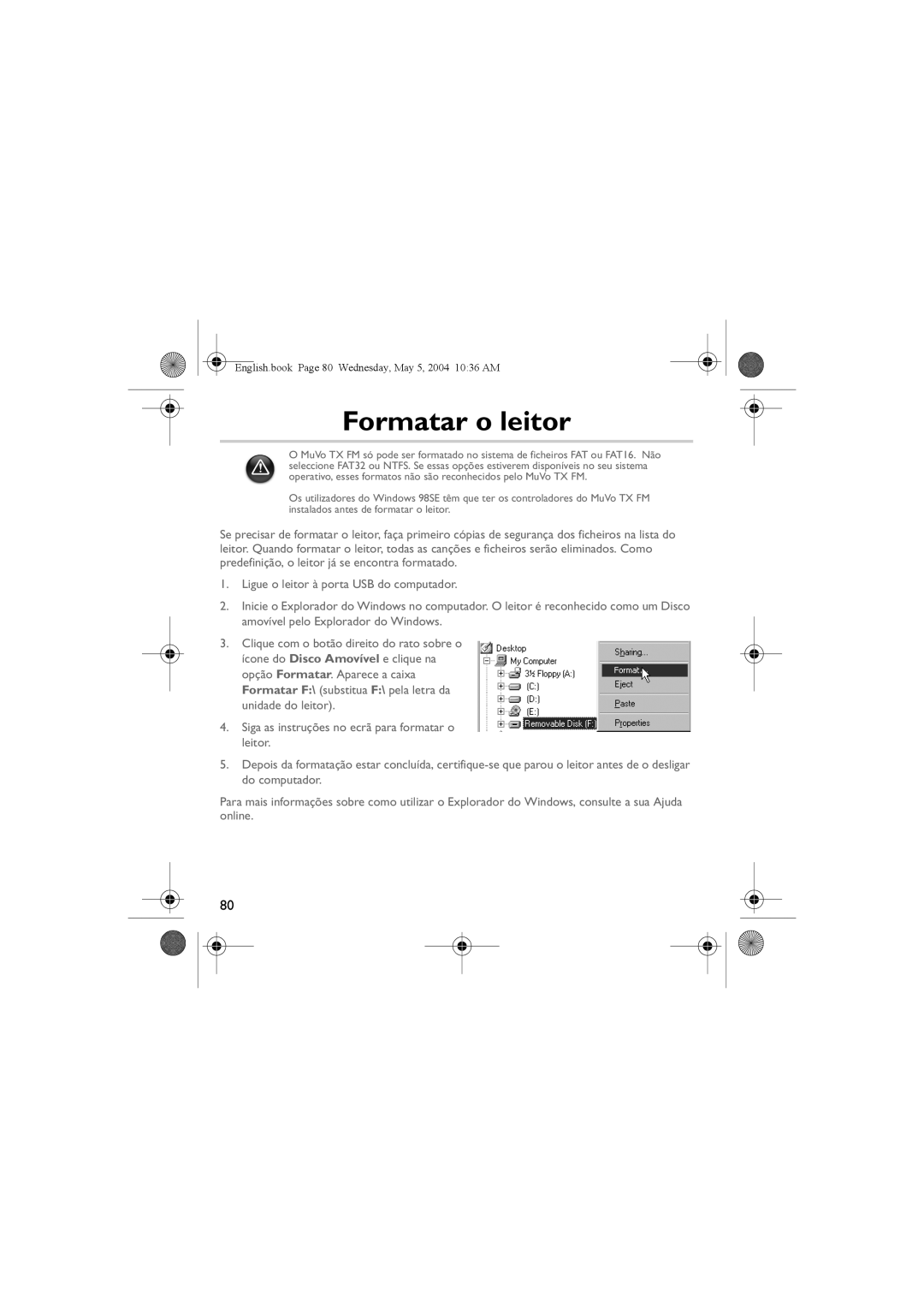 Musica CD Player manual Formatar o leitor 