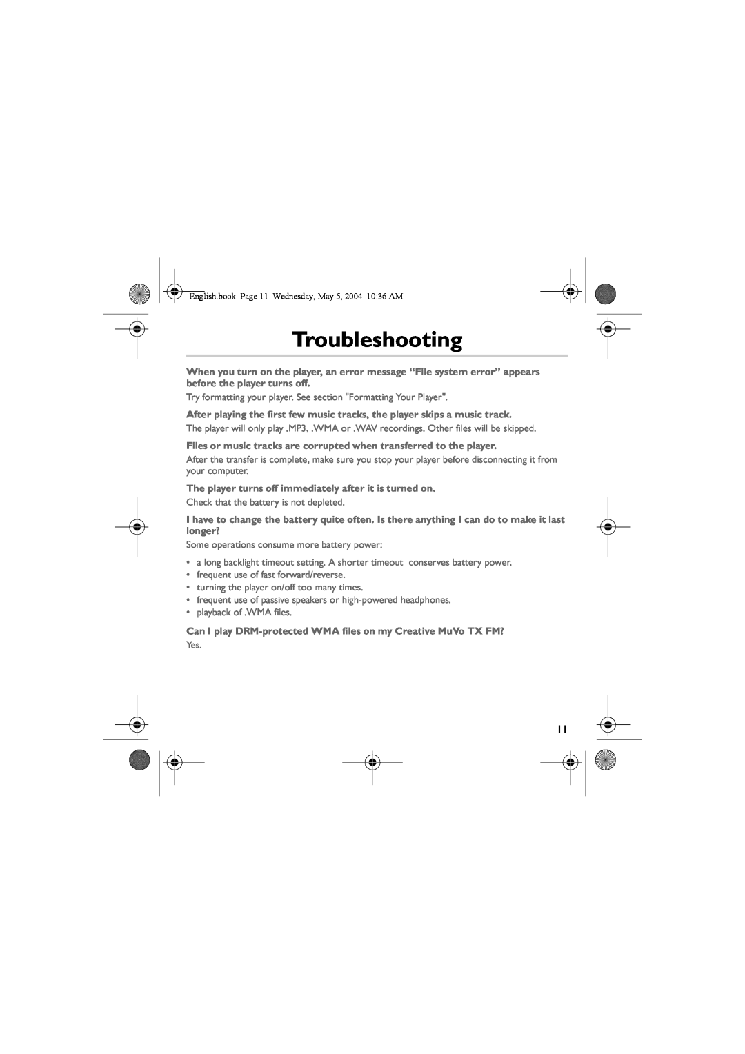 Musica CD Player manual Troubleshooting 