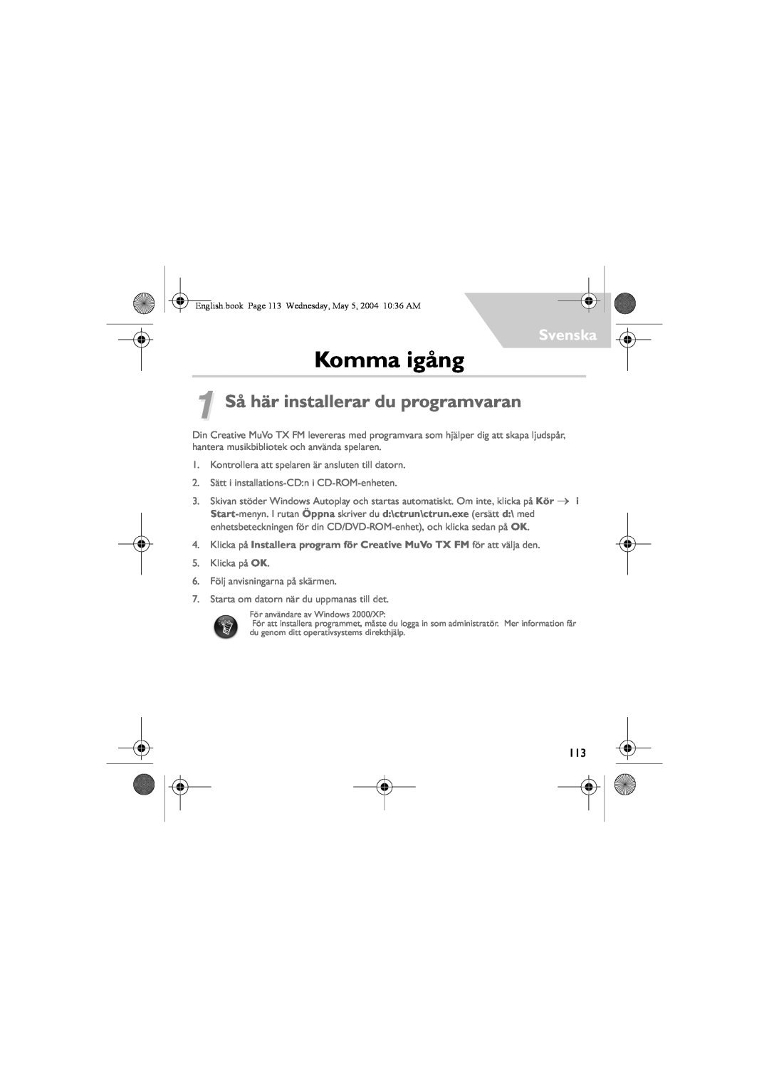 Musica CD Player manual Komma igång, 1 Så här installerar du programvaran, Svenska 