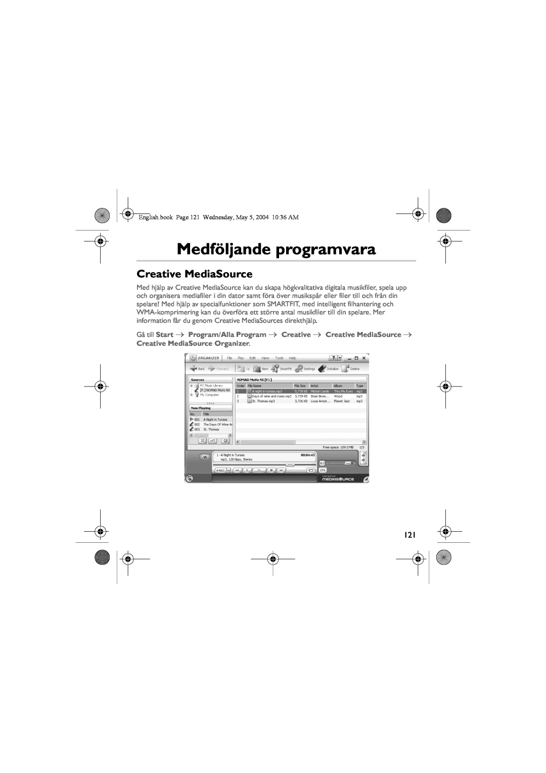 Musica CD Player manual Medföljande programvara, Creative MediaSource, English.book Page 121 Wednesday, May 5, 2004 1036 AM 