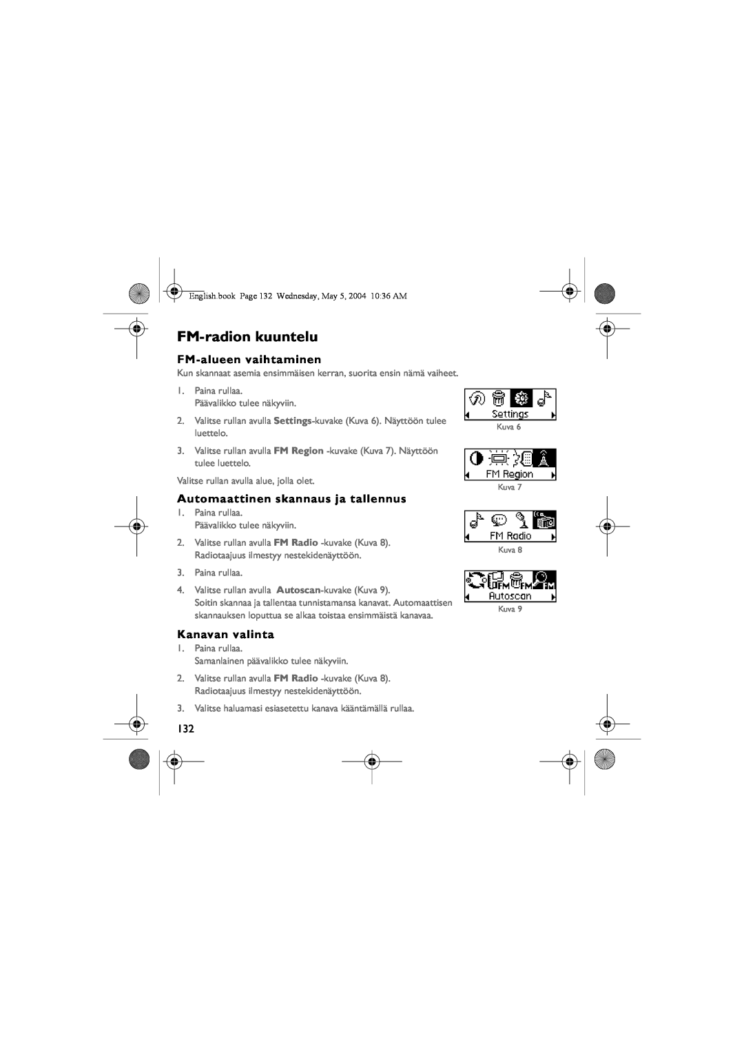 Musica CD Player manual FM-radion kuuntelu, FM-alueen vaihtaminen, Automaattinen skannaus ja tallennus, Kanavan valinta 