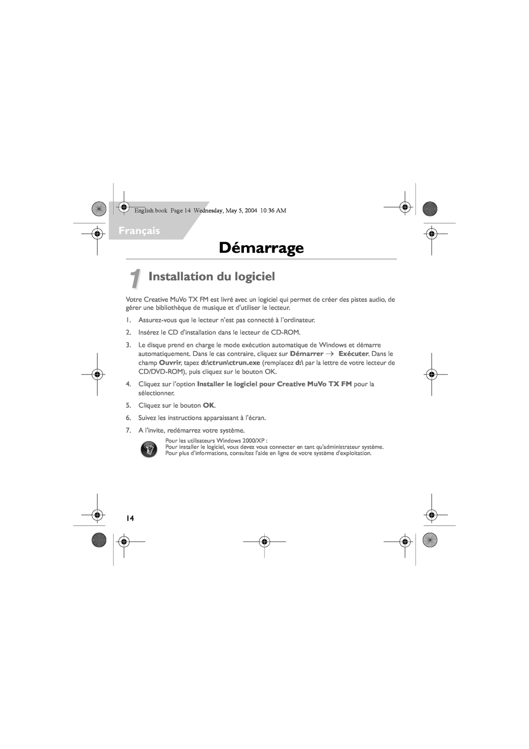 Musica CD Player manual Démarrage, Installation du logiciel, Français 