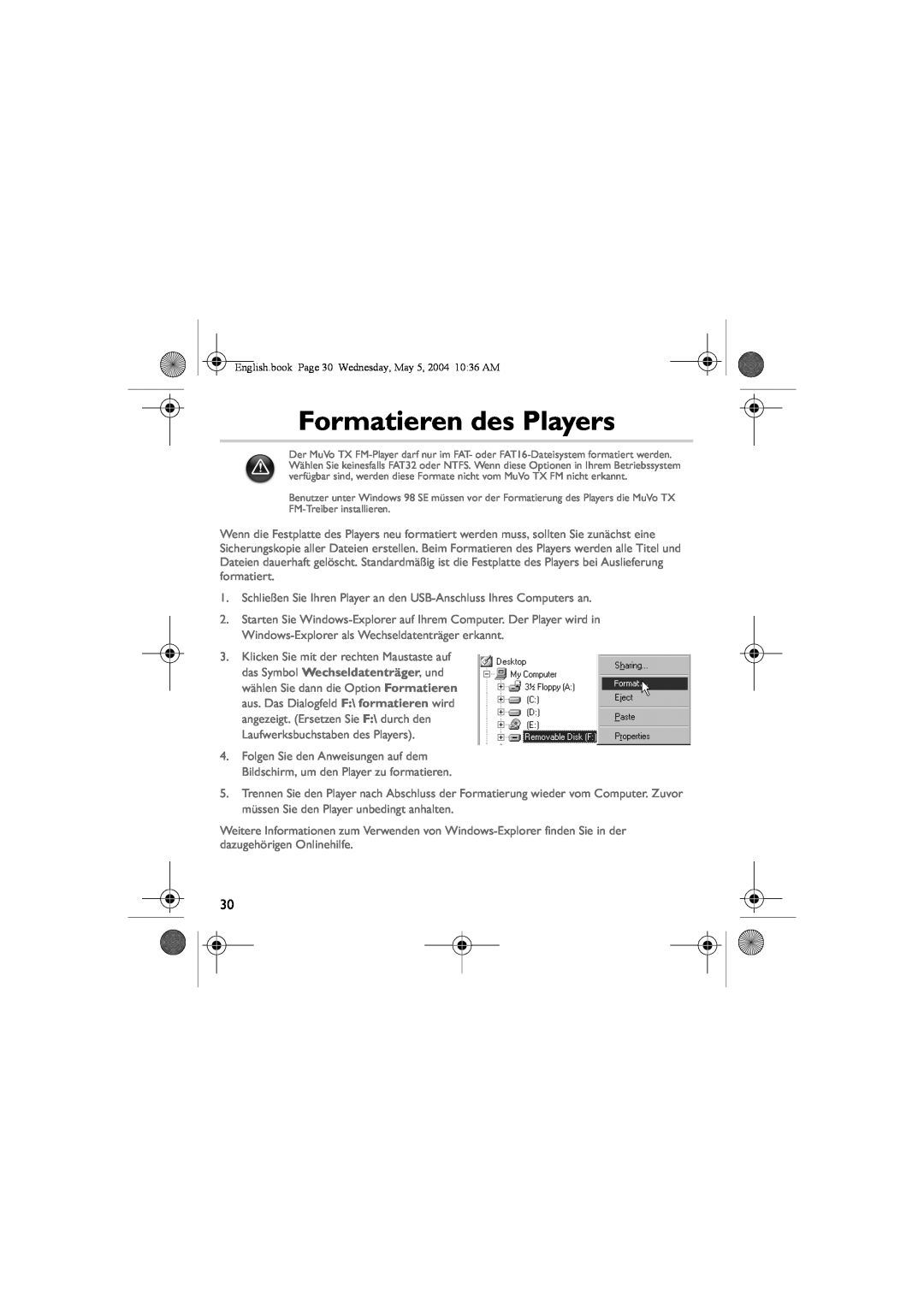 Musica CD Player manual Formatieren des Players 