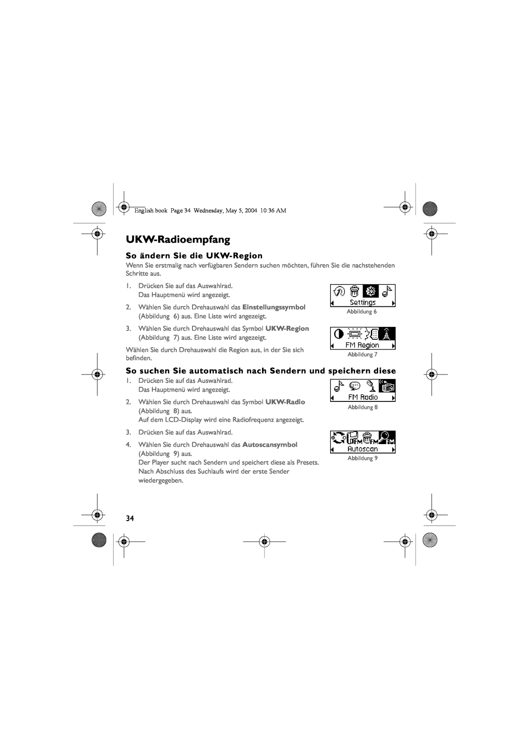 Musica CD Player manual UKW-Radioempfang, So ändern Sie die UKW-Region 