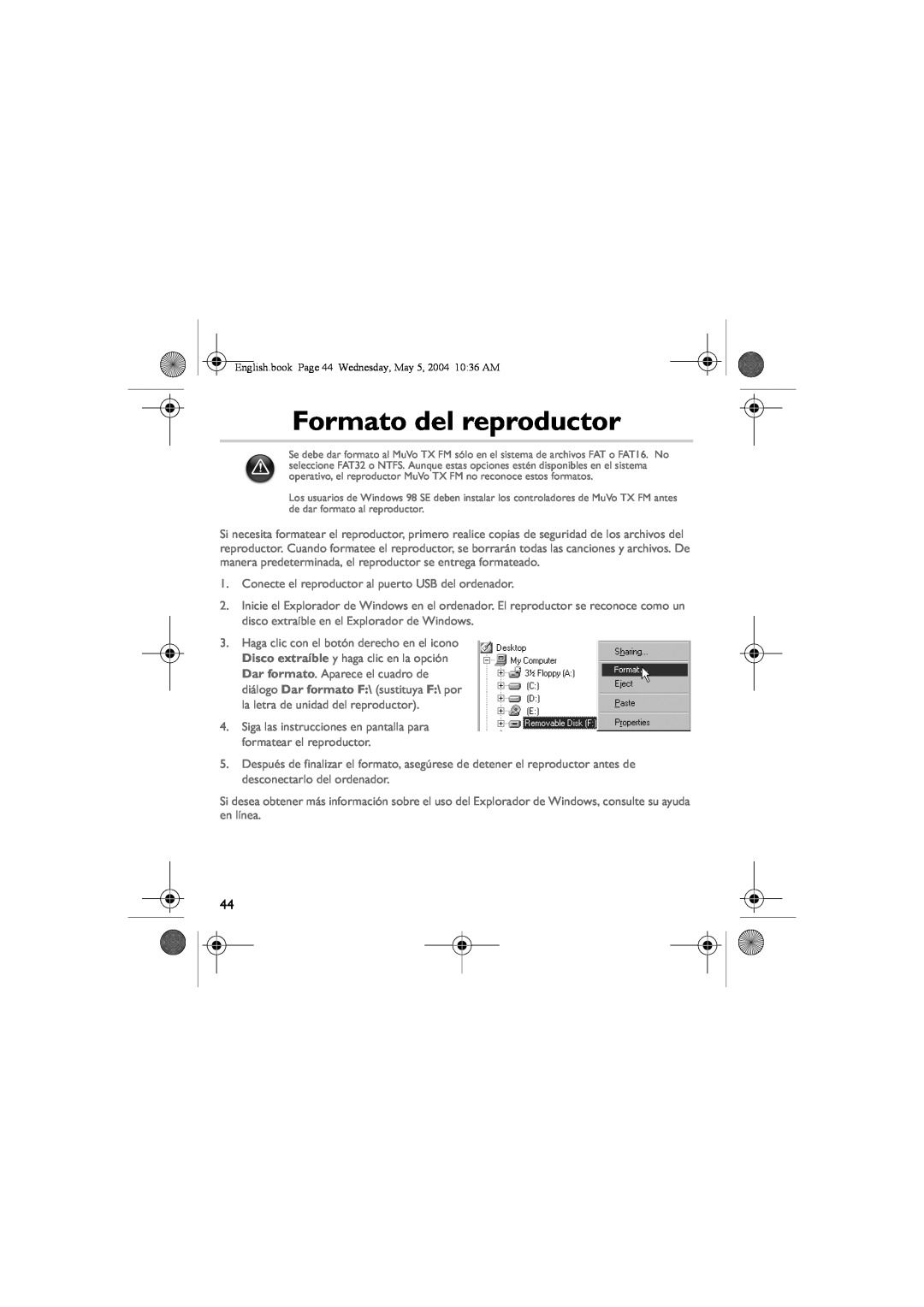 Musica CD Player manual Formato del reproductor 