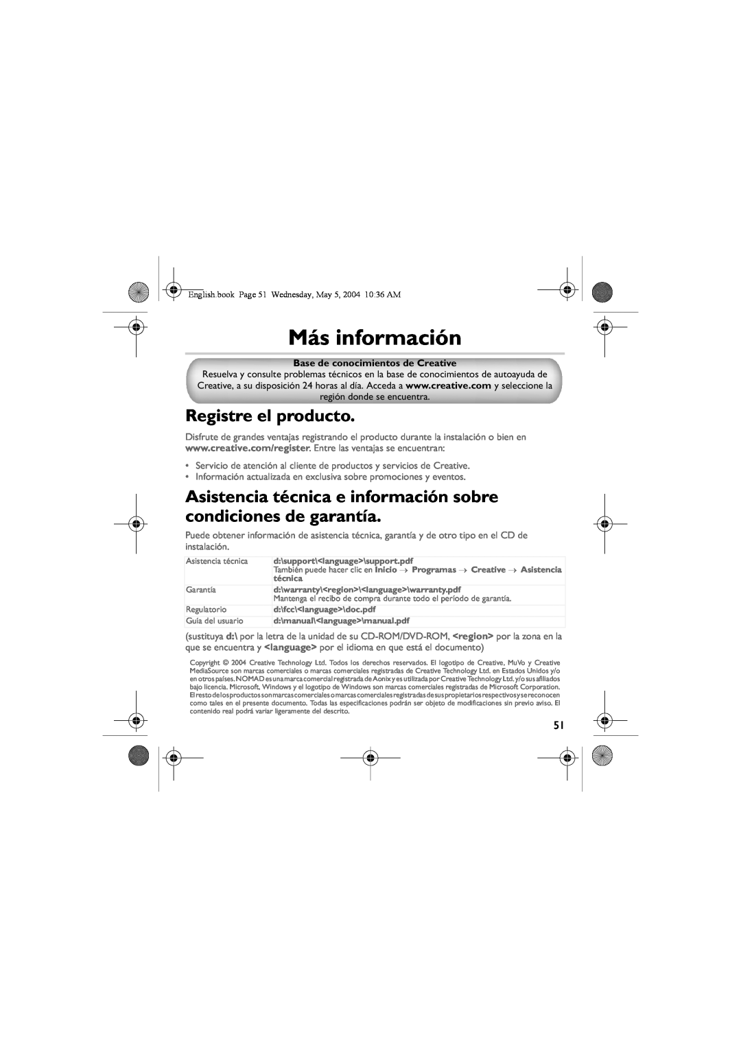 Musica CD Player Más información, Registre el producto, Asistencia técnica e información sobre condiciones de garantía 