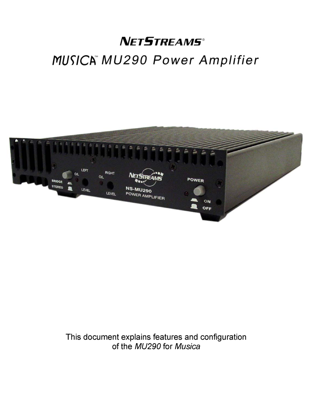 Musica installation and operation guide MU290 for Musica 