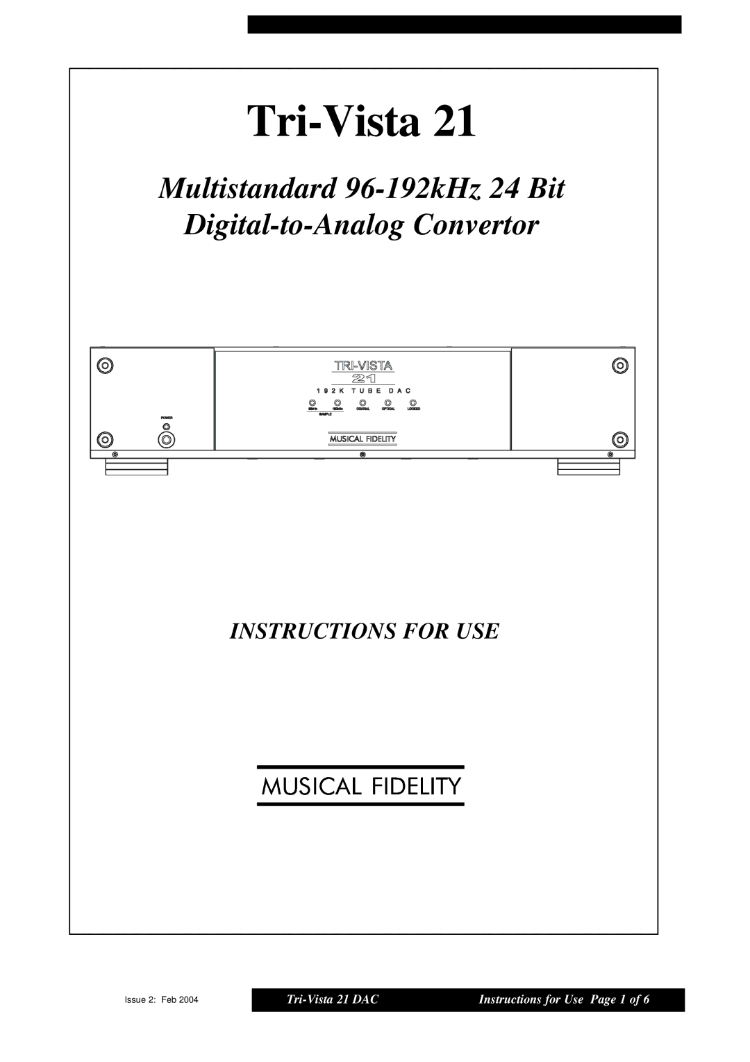 Musical Fidelity 21 manual Tri-Vista 