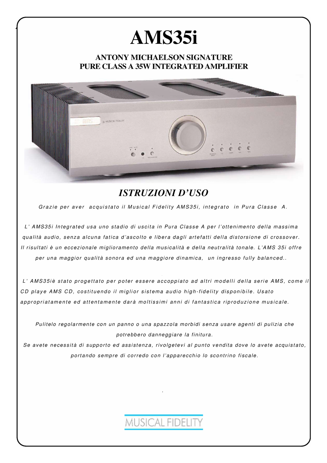 Musical Fidelity AMS35I manual AMS35i 