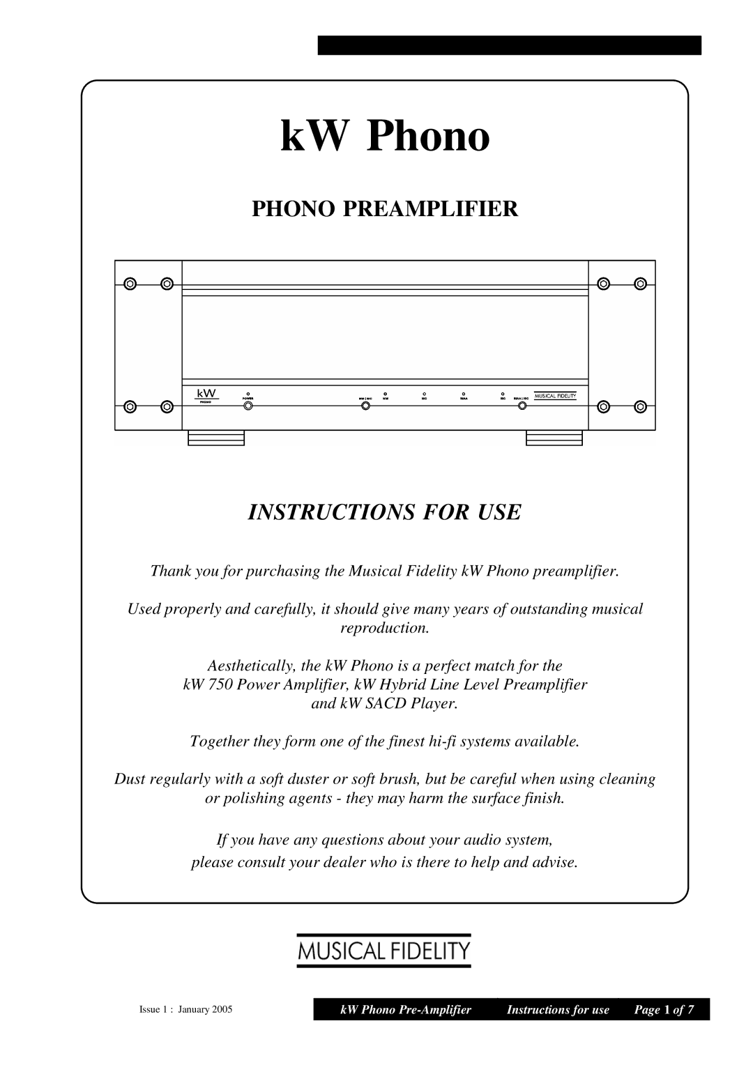Musical Fidelity kW 750 manual KW Phono 
