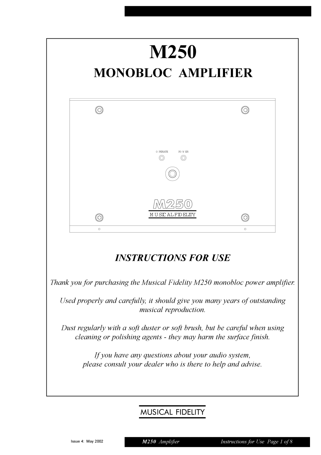 Musical Fidelity M250 manual 