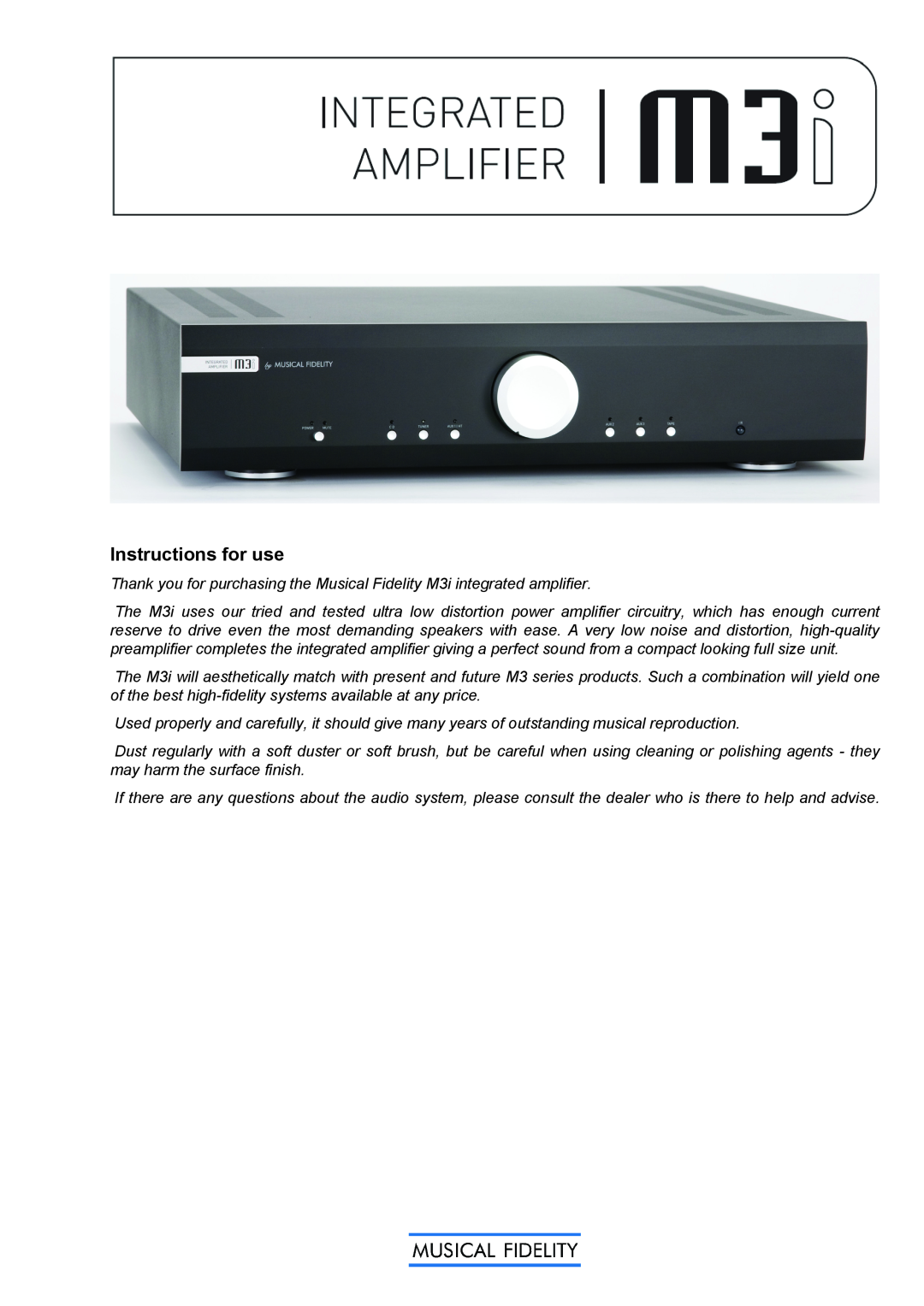 Musical Fidelity M3I manual Instructions for use 