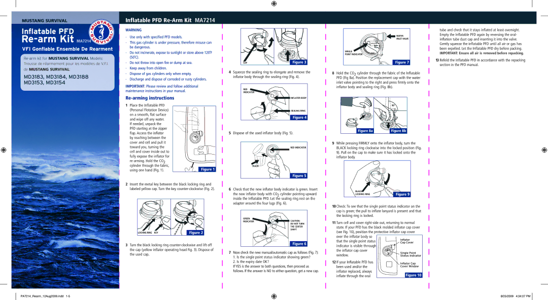 Mustang Survival MA7214 manual Re-arming instructions, Dispose of the used inflator body Fig 