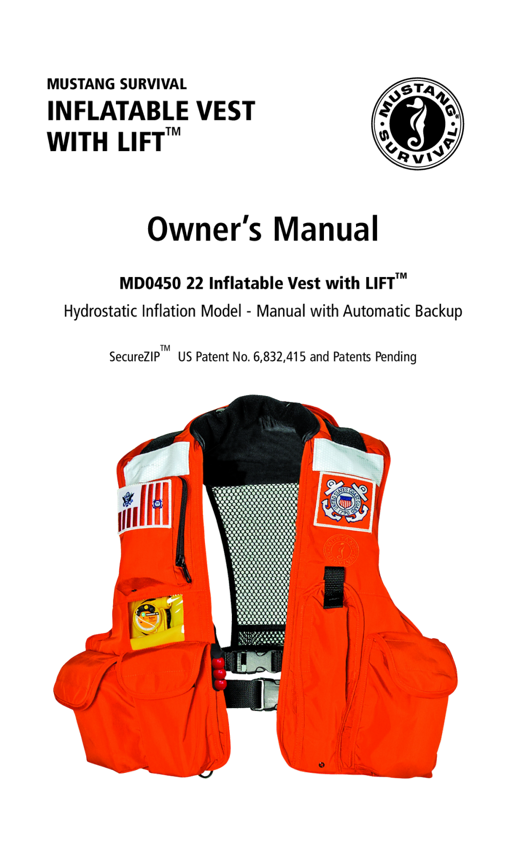 Mustang Survival MD0450 22 manual Inflatable Vest With Lifttm 