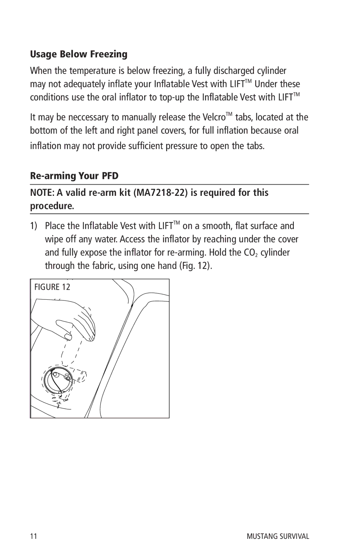 Mustang Survival MD0450 22 manual Usage Below Freezing, Re-arming Your PFD 