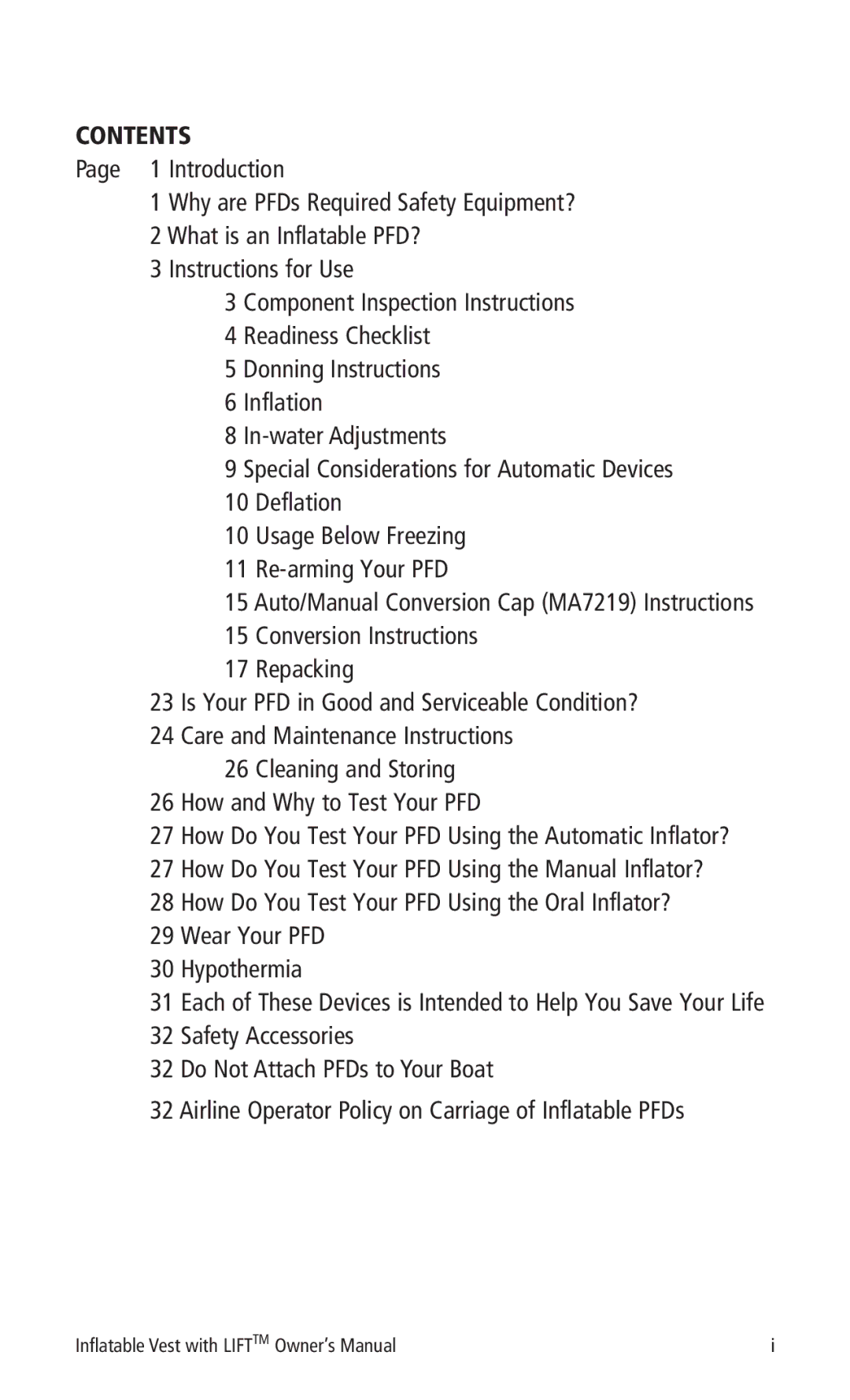 Mustang Survival MD0450 22 manual Contents 