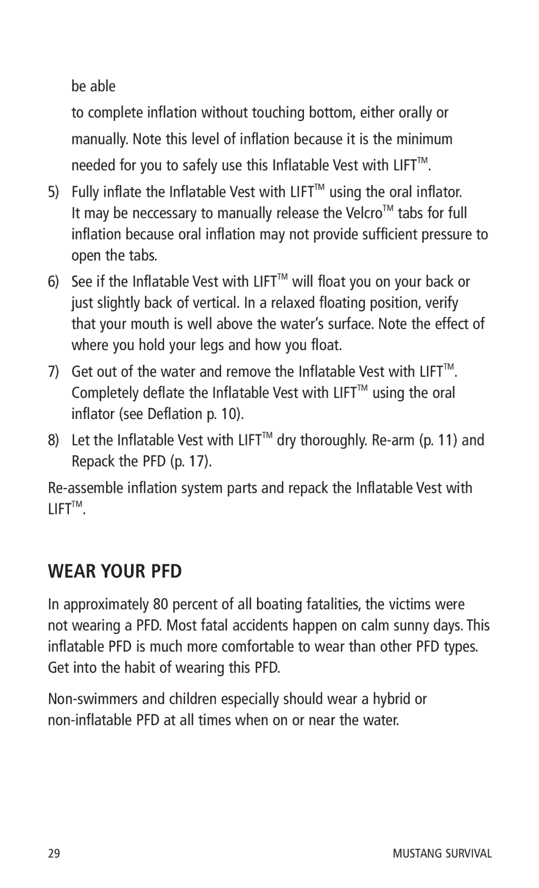 Mustang Survival MD0450 22 manual Wear Your PFD, Be able 