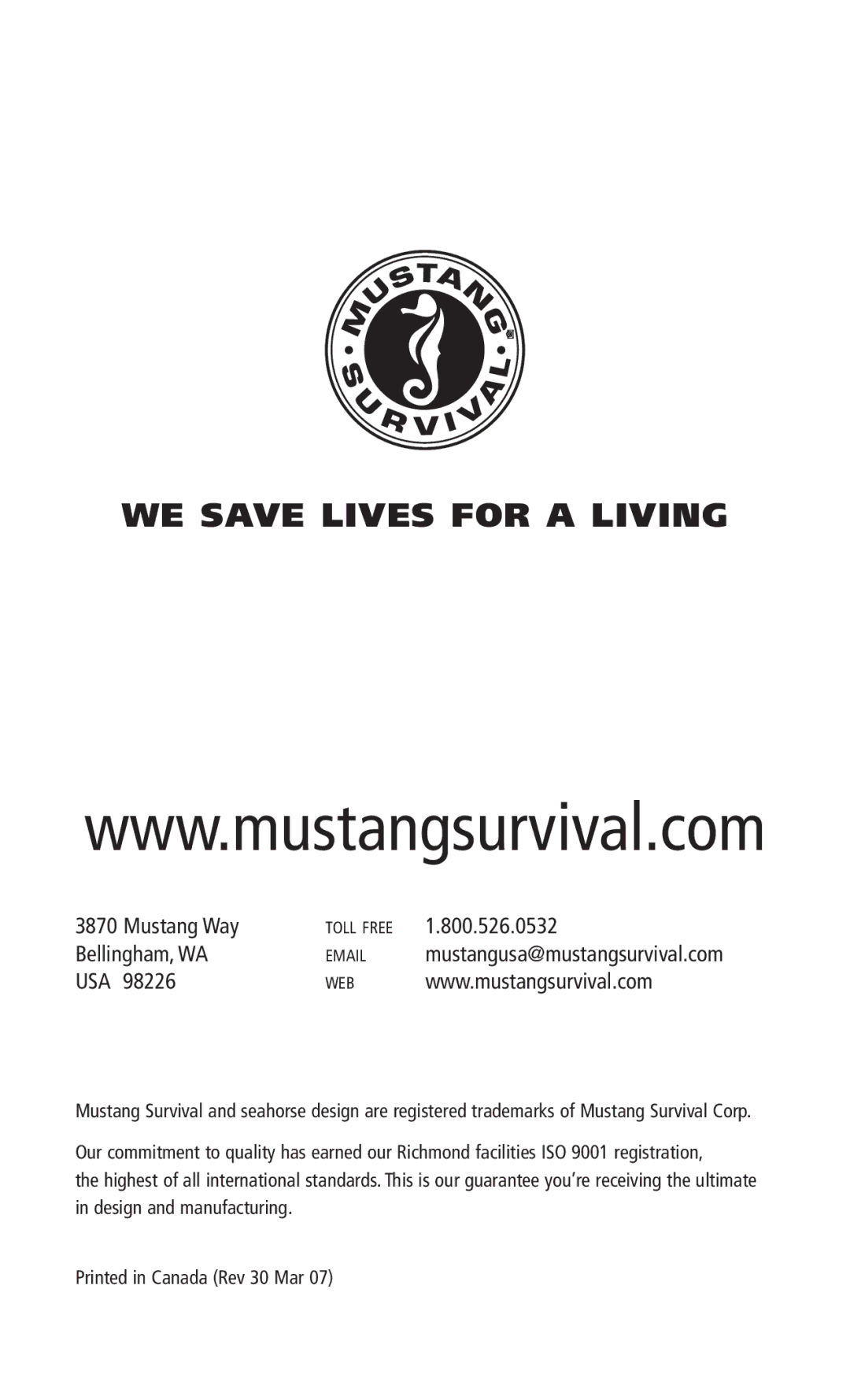 Mustang Survival MD0450 22 manual WE Save Lives for a Living 