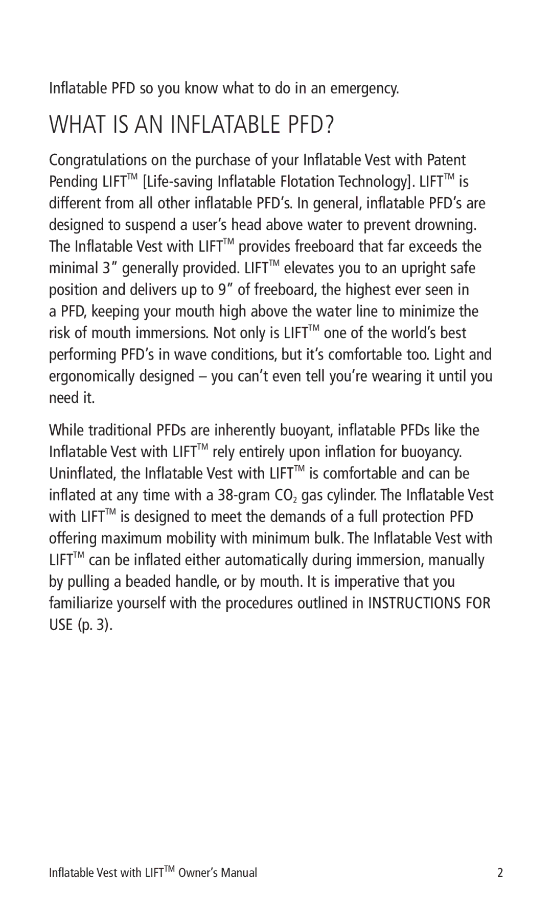 Mustang Survival MD0450 22 manual What is AN Inflatable PFD?, Inflatable PFD so you know what to do in an emergency 