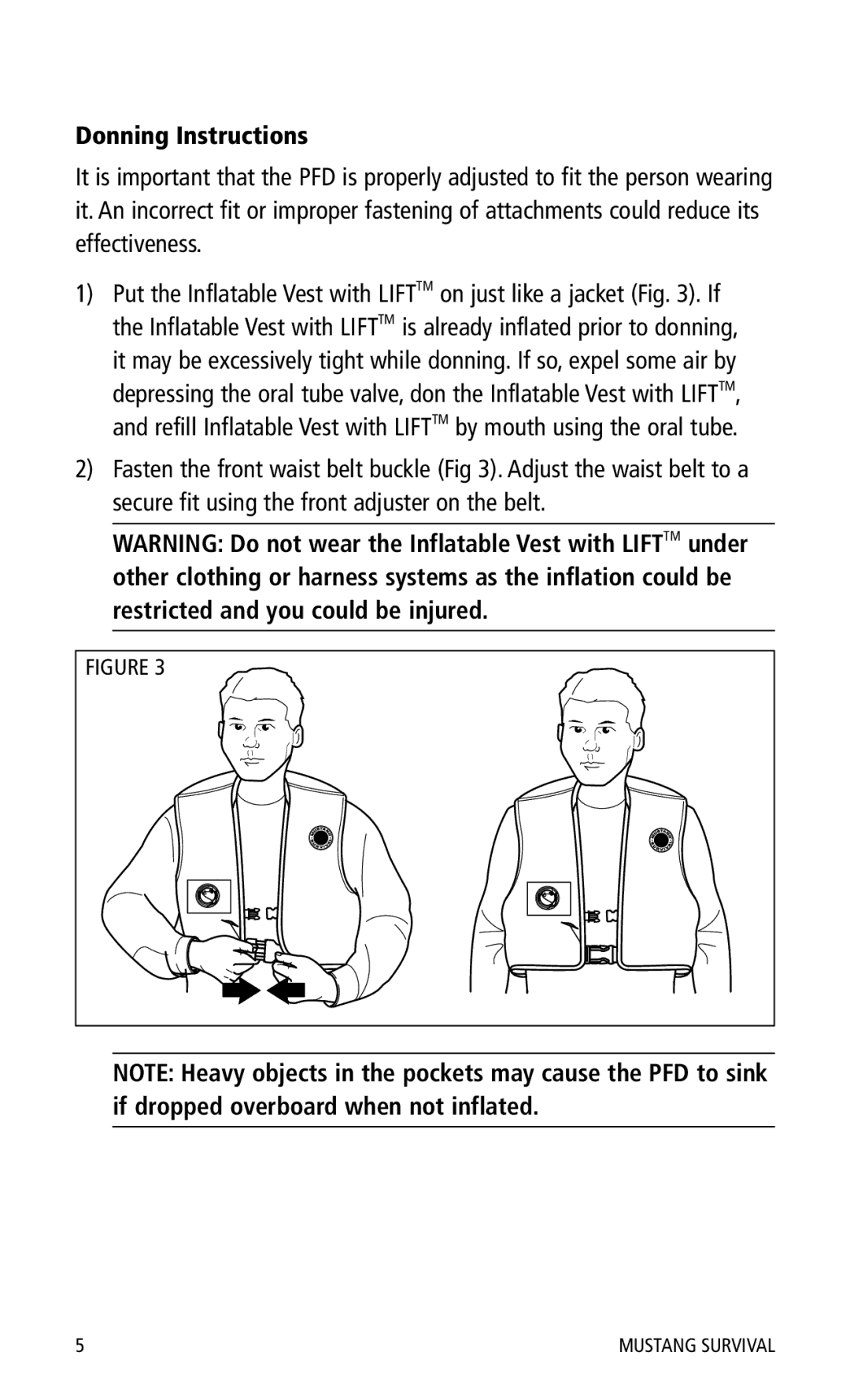 Mustang Survival MD0450 22 manual Donning Instructions 