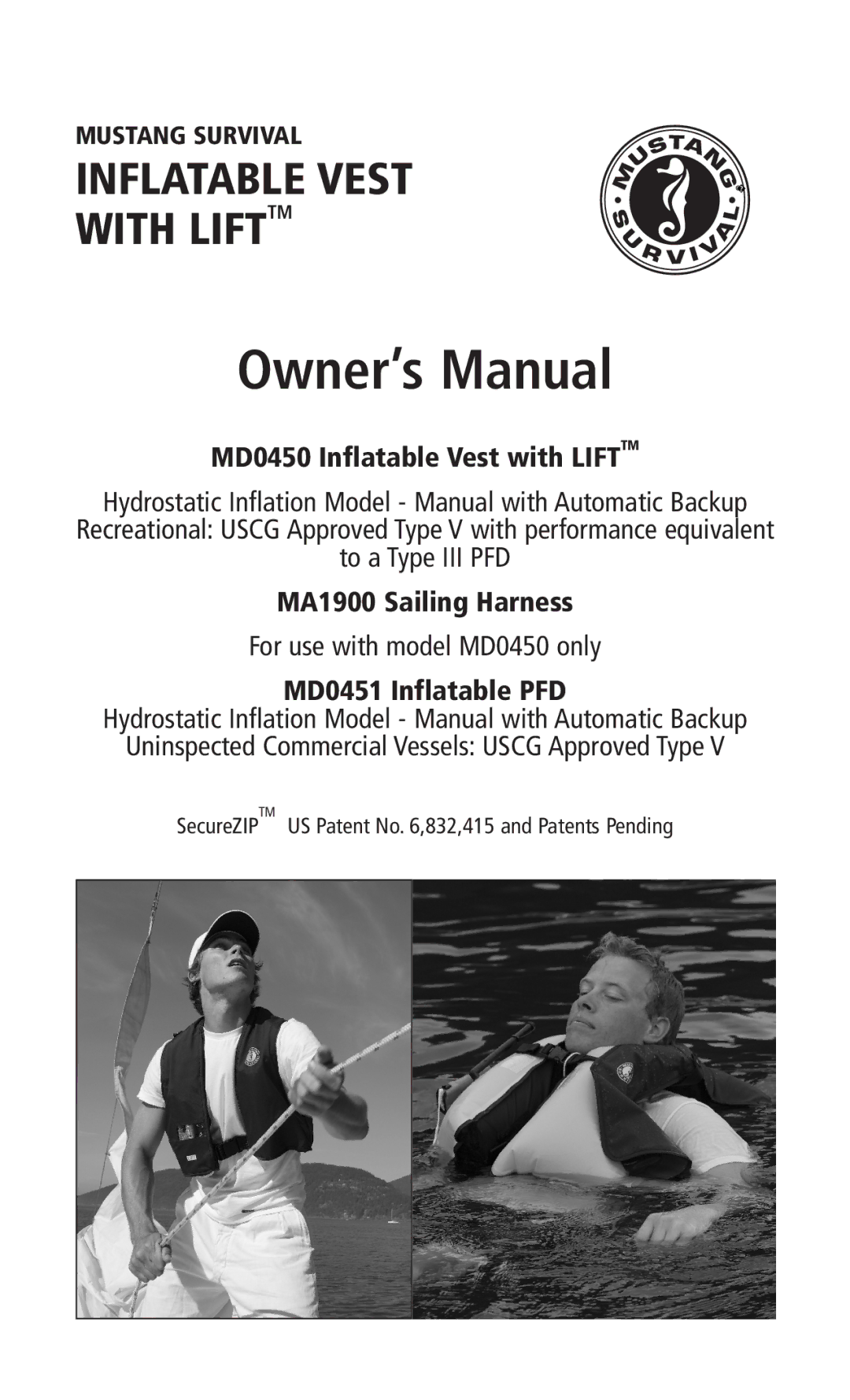 Mustang Survival MD0450 manual Inflatable Vest With Lifttm 