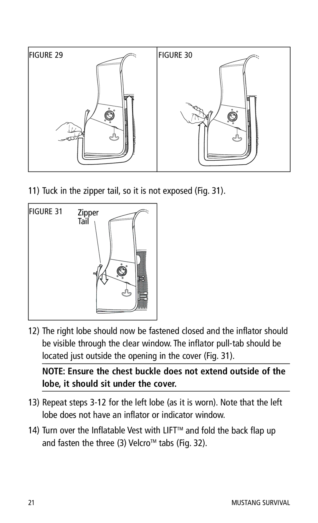 Mustang Survival MD0450 manual Tuck in the zipper tail, so it is not exposed Fig 