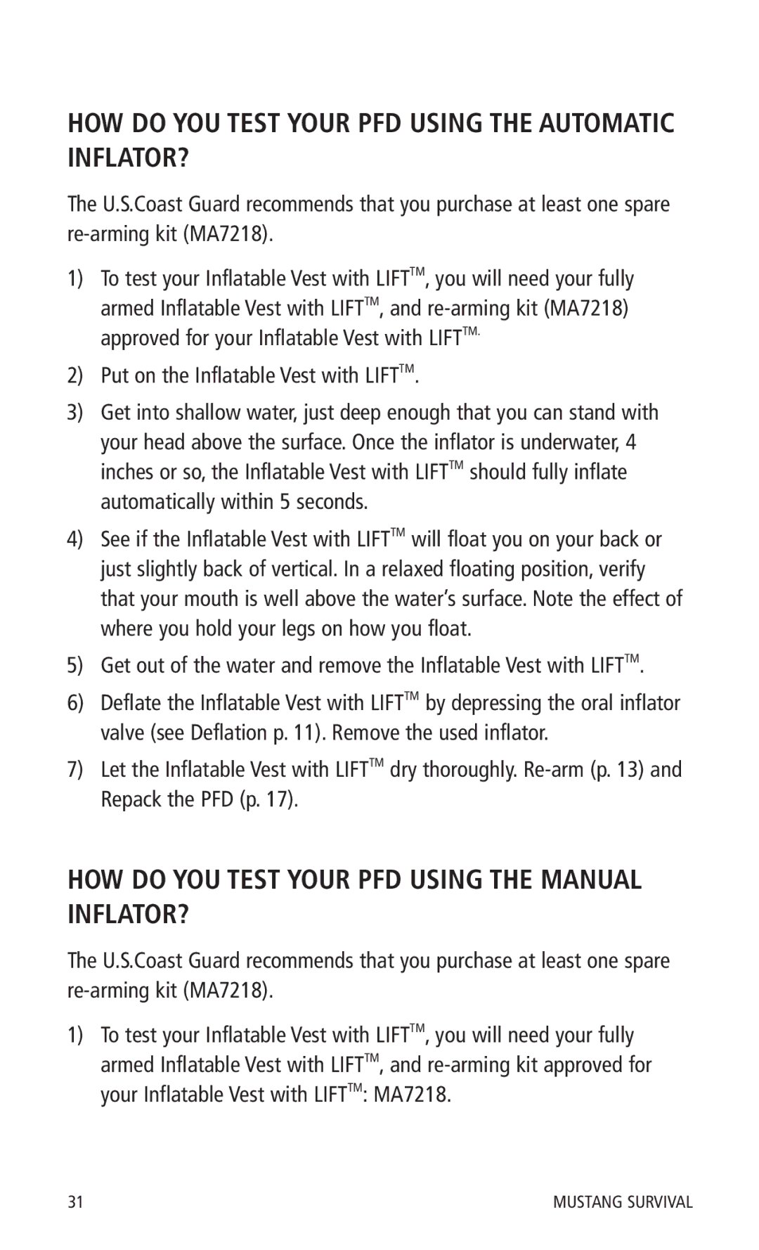 Mustang Survival MD0450 HOW do YOU Test Your PFD Using the Automatic INFLATOR?, Put on the Inflatable Vest with Lifttm 