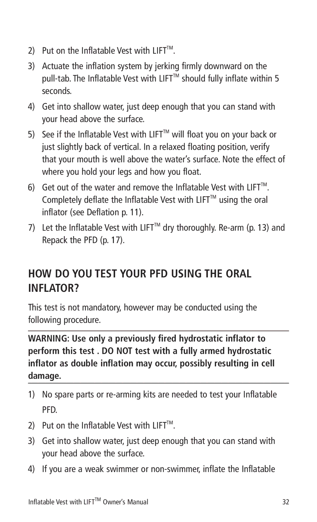 Mustang Survival MD0450 manual HOW do YOU Test Your PFD Using the Oral INFLATOR? 