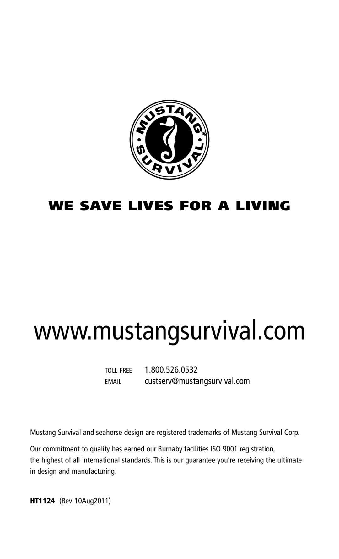 Mustang Survival MD0450 manual WE Save Lives for a Living 