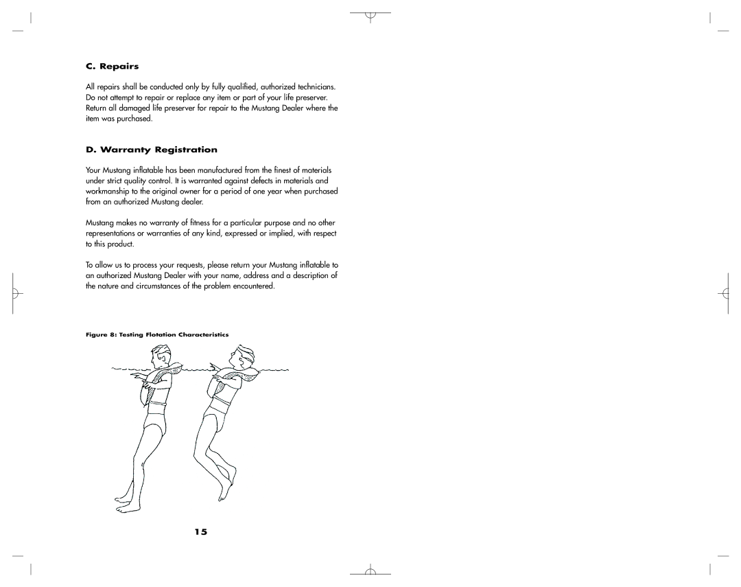 Mustang Survival MD1127 manual Repairs, Warranty Registration 