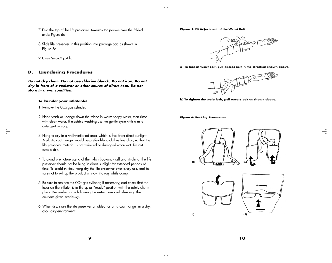 Mustang Survival MD1127 manual Laundering Procedures, Packing Procedures 