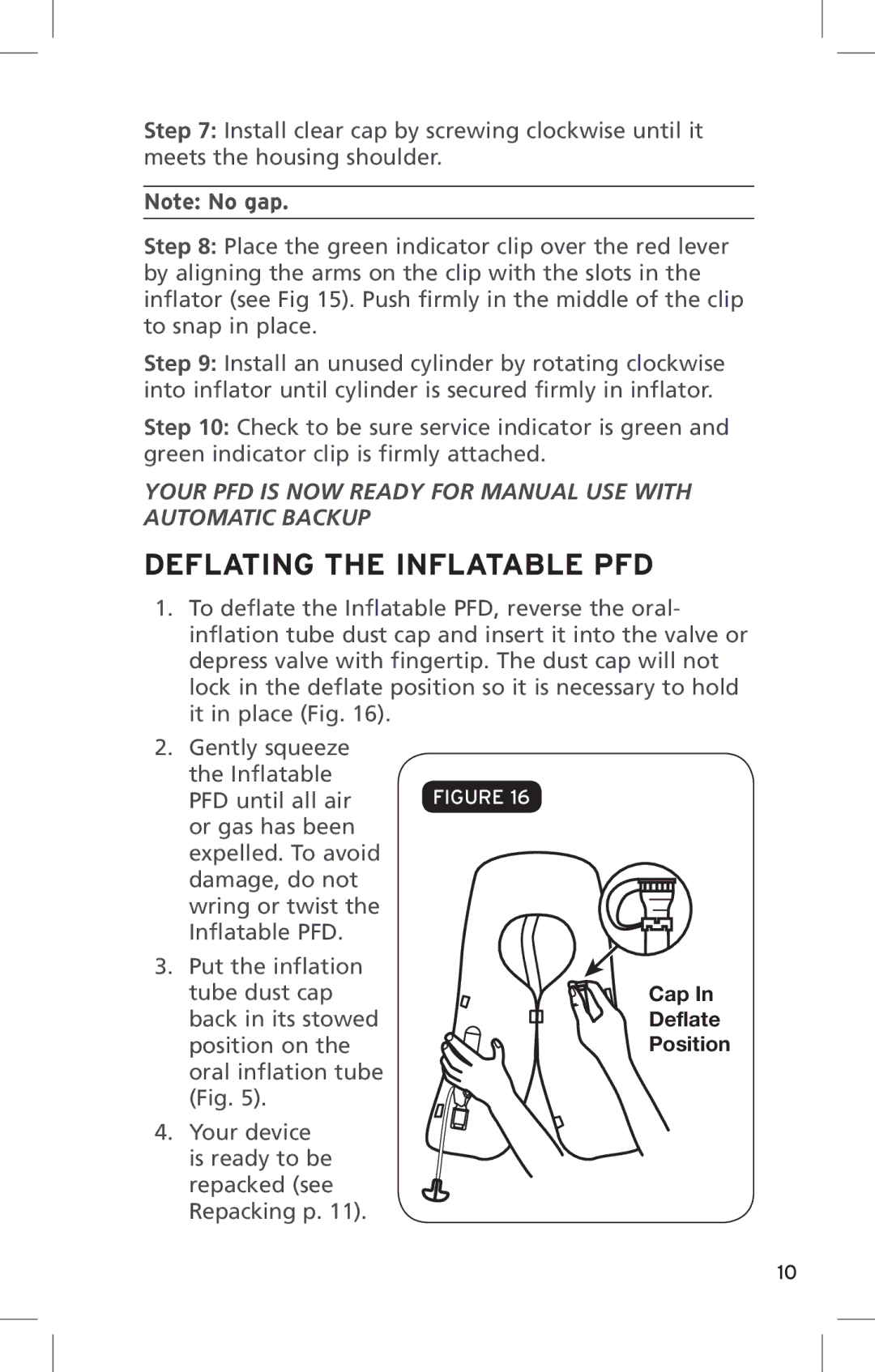 Mustang Survival md2010 manual Deflating the Inflatable PFD 