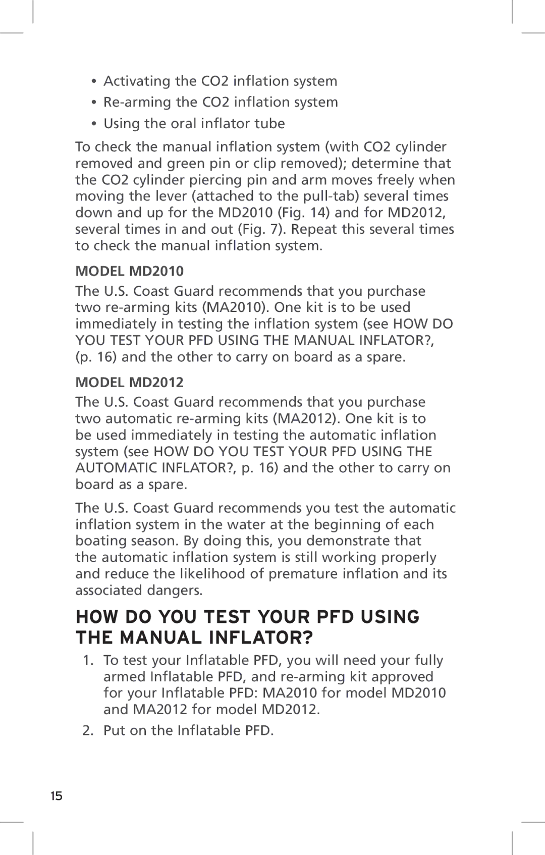 Mustang Survival md2010 manual HOW do YOU Test Your PFD Using the Manual INFLATOR?, Model MD2010 