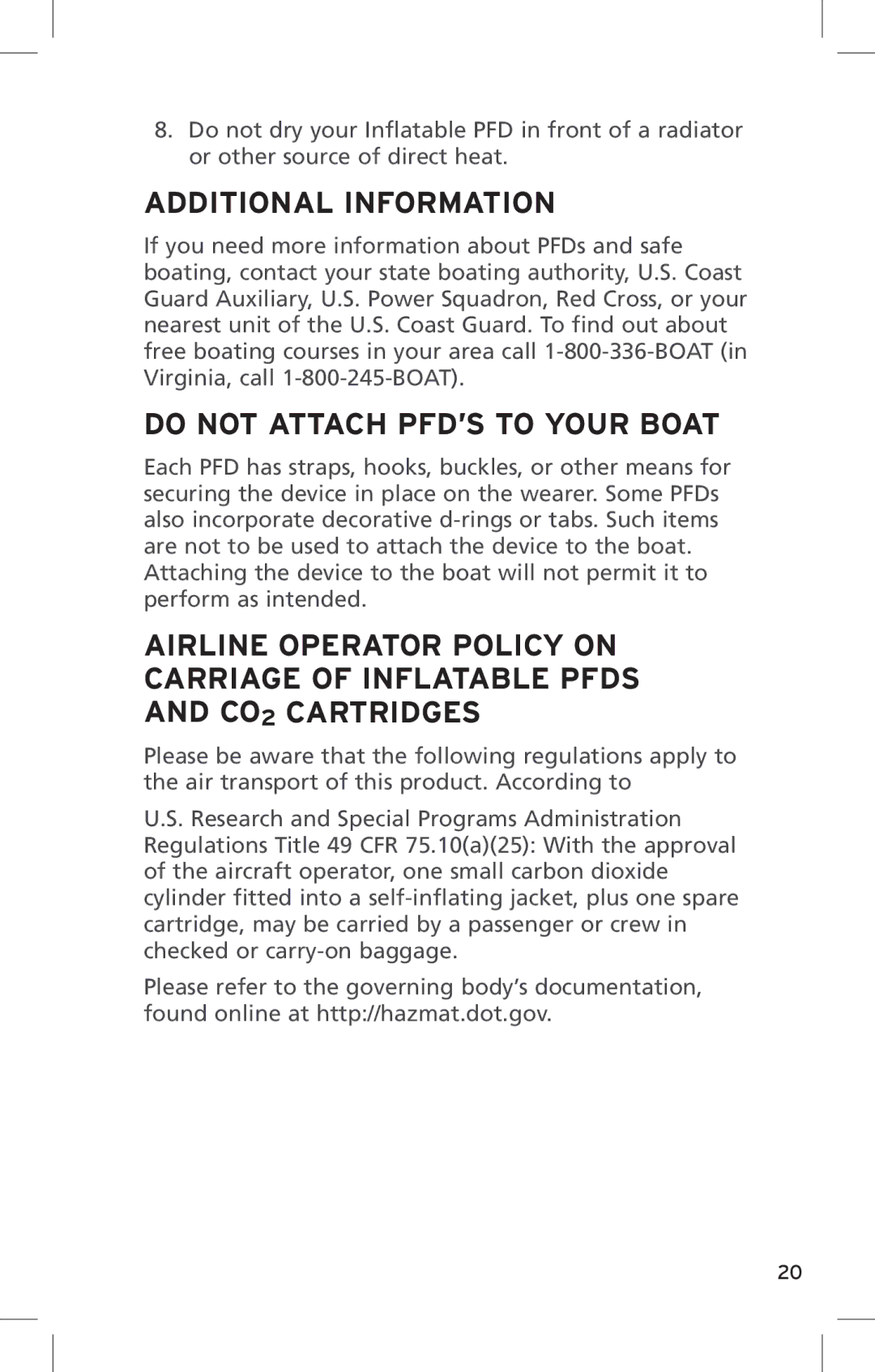 Mustang Survival md2010 manual Additional Information, Do not Attach PFD’S to Your Boat 