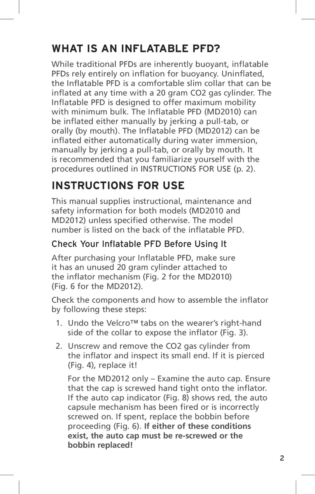 Mustang Survival md2010 manual What is an Inflatable PFD?, Instructions for USE, Check Your Inflatable PFD Before Using It 