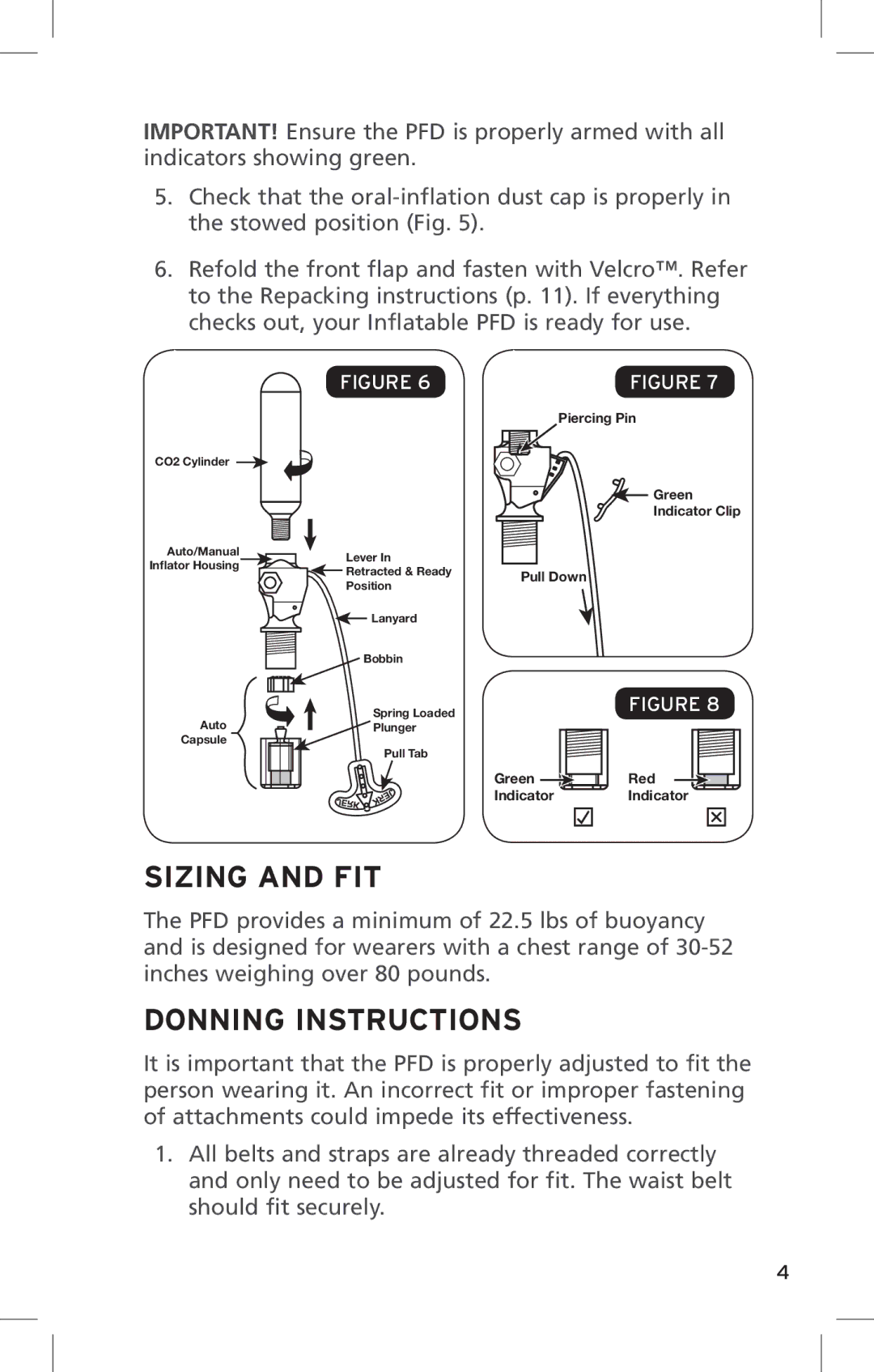 Mustang Survival md2010 manual Sizing and Fit, Donning Instructions 