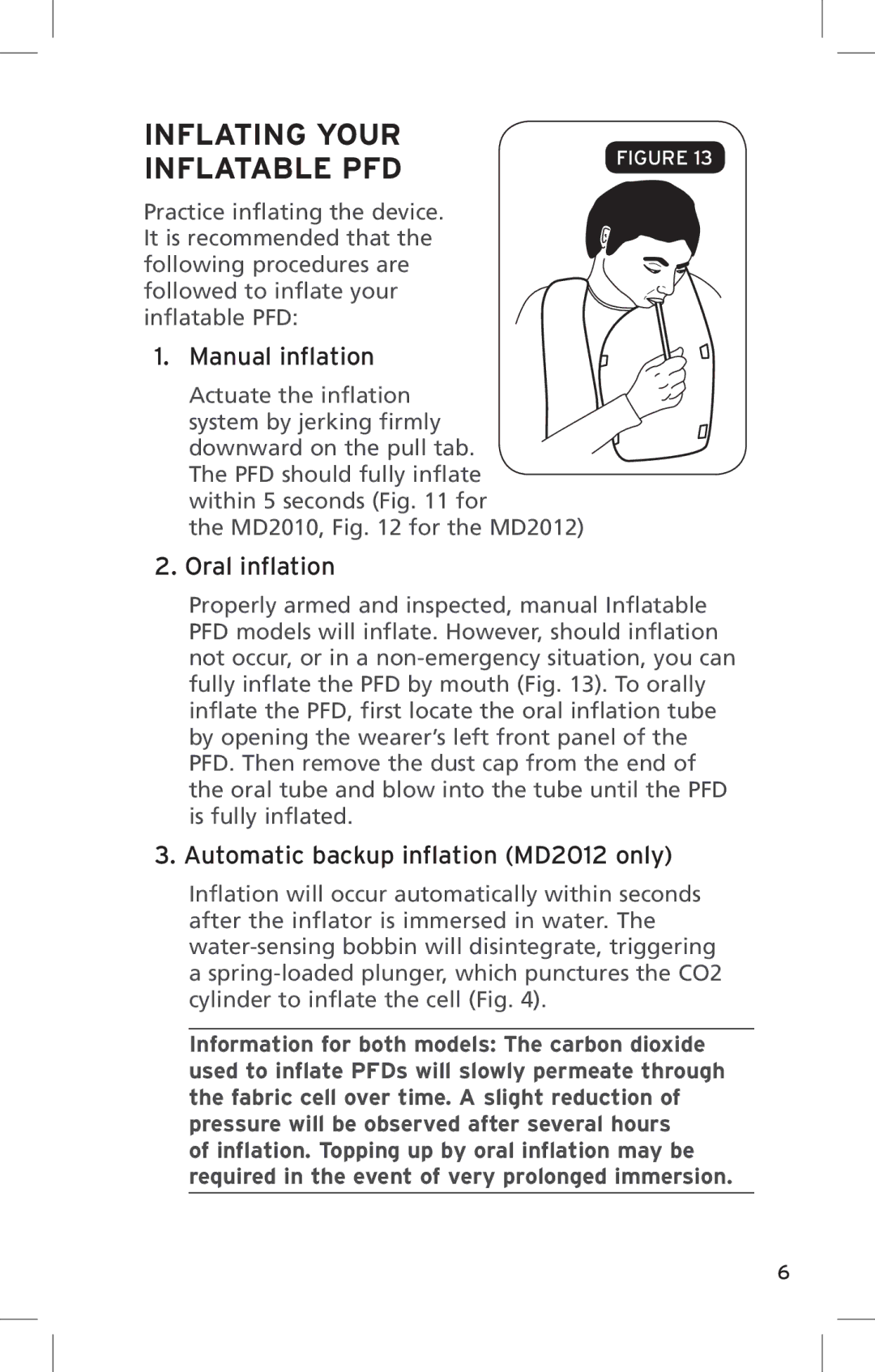 Mustang Survival md2010 manual Inflating Your Inflatable PFD, Manual inflation, Oral inflation 